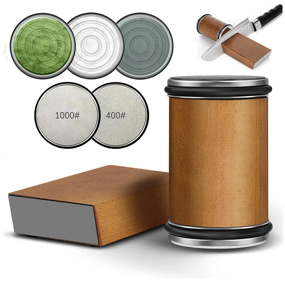 Kit afilador de rodillo 15°/20° con 4 discos — filo profesional en casa