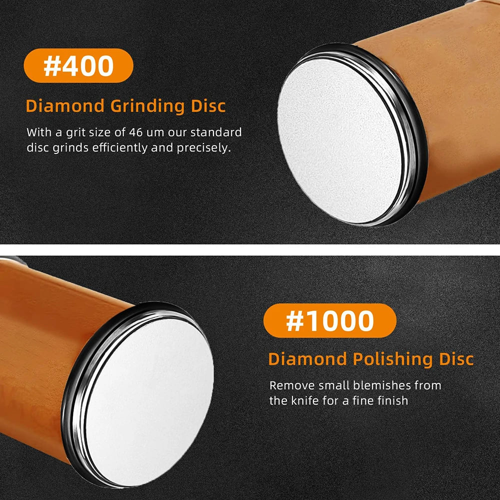 Kit afilador de rodillo 15°/20° con 4 discos — filo profesional en casa