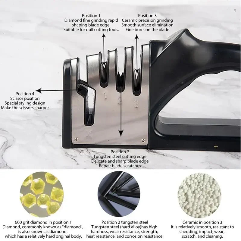 Kitchen 4 Segment Knife Sharpener Multifunctional Portable Non-slip Base Knife Sharpener Household Kitchen Gadgets Accessories